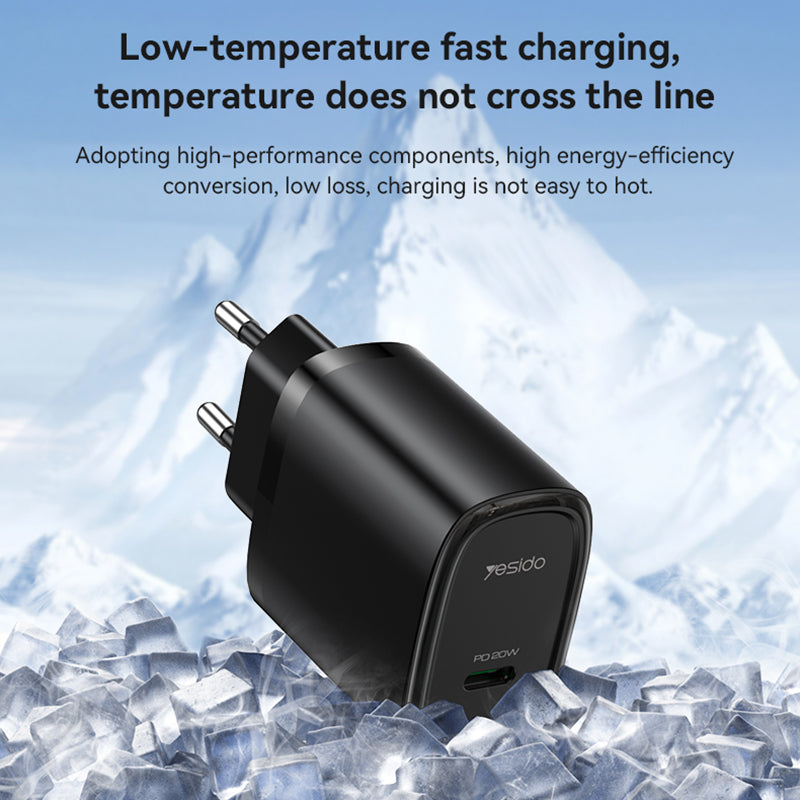 YESIDO YC57 EU Plug USB-C Charger 20W Powerport Compact High Speed Wall Charger YESIDO YC57 EU Plug USB-C Charger 20W Powerport Compact High Speed Wall Charger